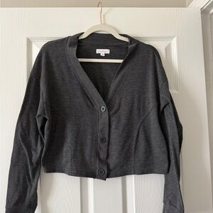 Colsie Charcoal Striped Button-Up Cardigan